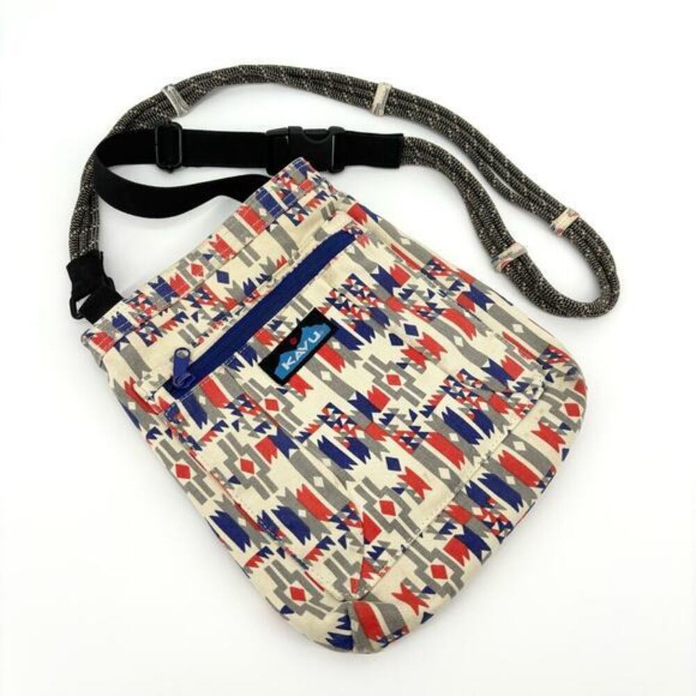 Kavu Keepalong Canvas Rope Strap Bag Blue Red Abstract Tribal Cabin Outdoor